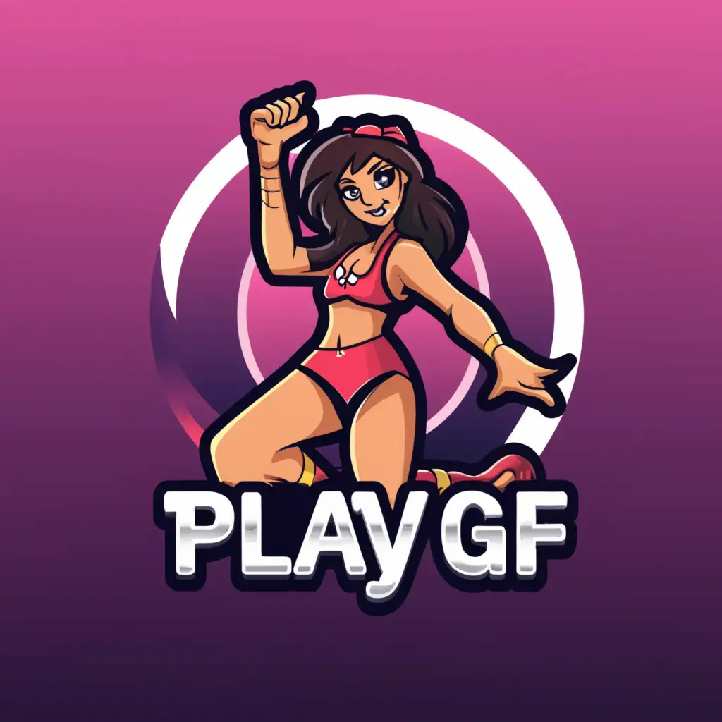 a logo design,with the text "playgf", main symbol:super short skirt cam girl,Moderate,clear background