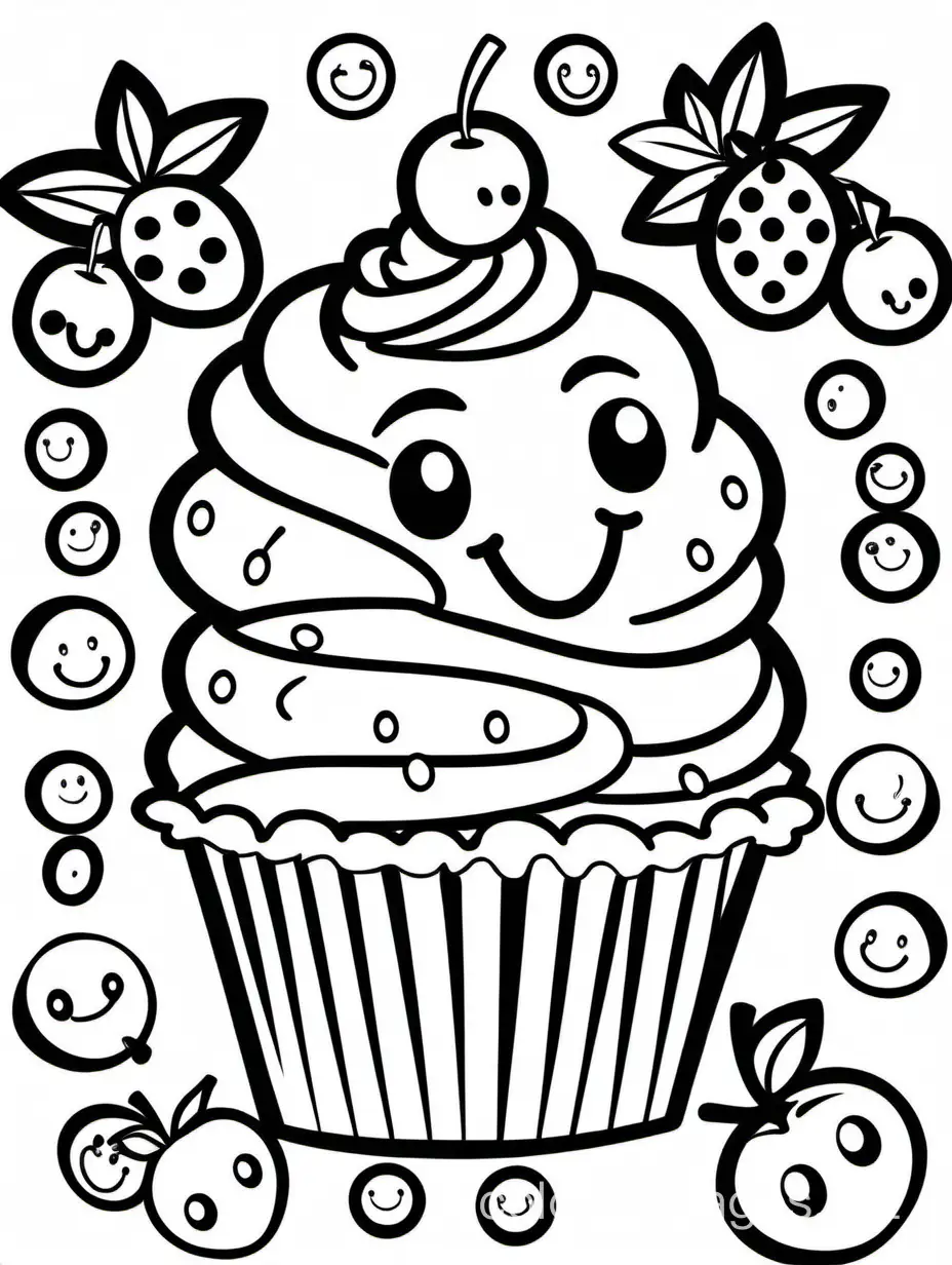 Happy-Cupcake-Dancing-with-Fruits-Coloring-Page