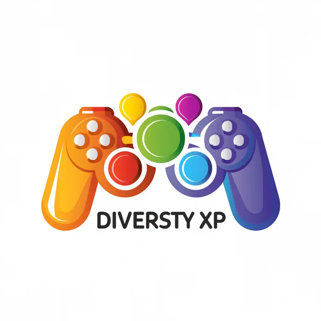 a logo design,with the text "Diversity XP", main symbol:controller or world made up of different colors,Moderate,clear background