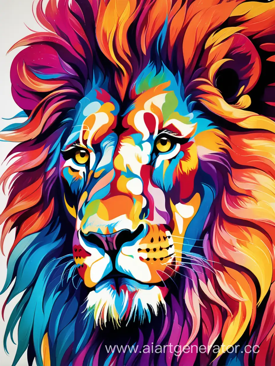 Vibrant-Lion-with-a-Fiery-Mane-in-a-Rainbow-Landscape