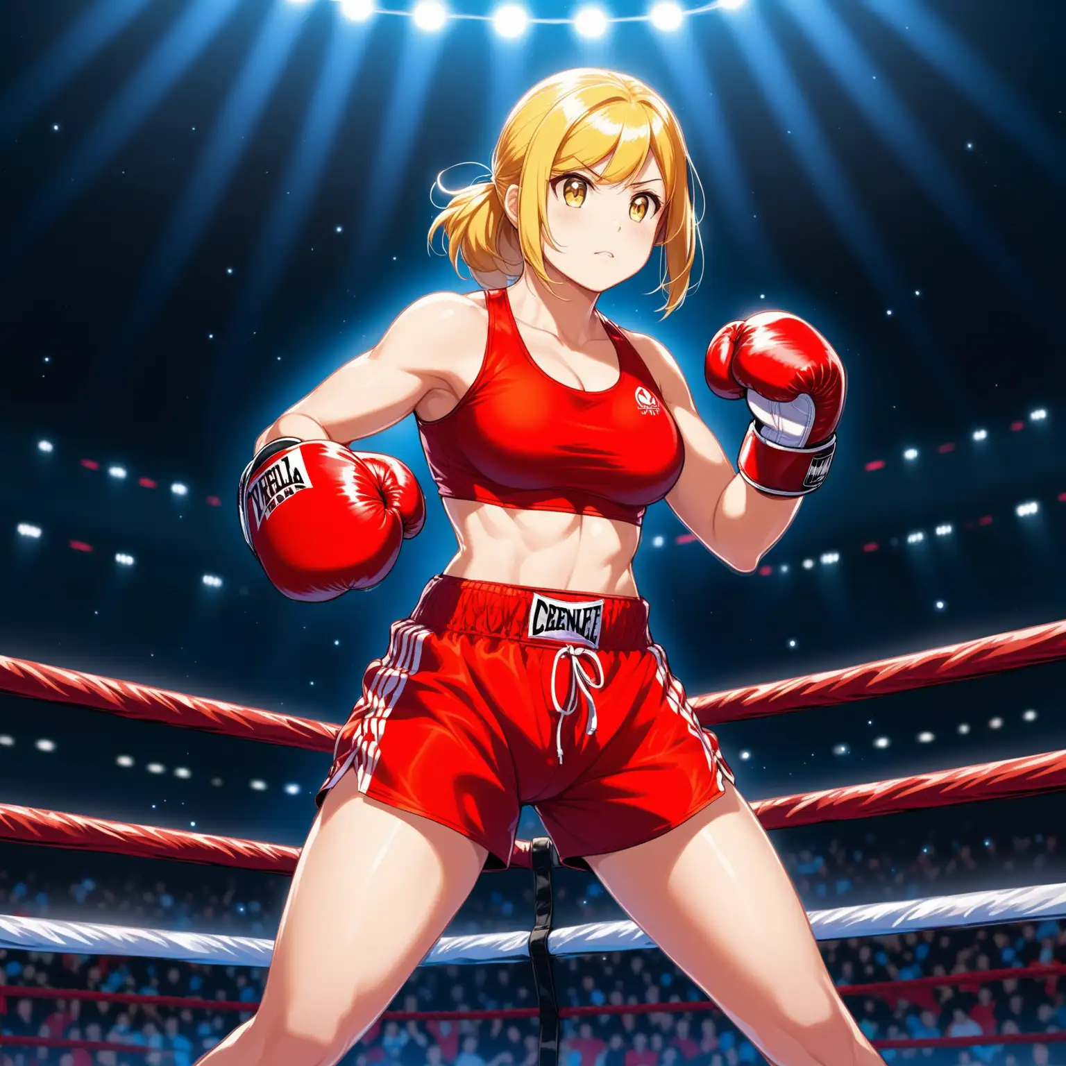 Confident Female Boxer in Vibrant Red Gear Ready for the Ring