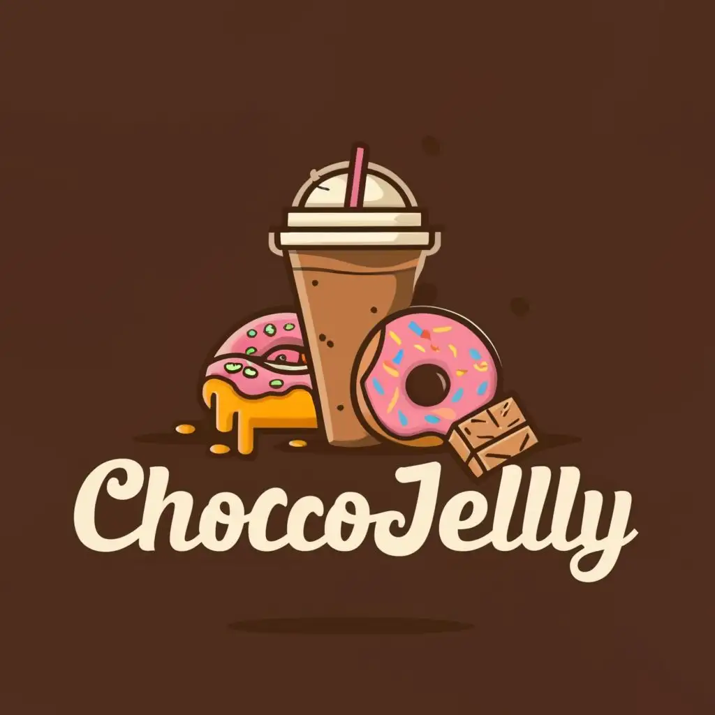 logo, Chocolate, ice coffee , donut, with the text "ChocoJelly", typography, be used in Restaurant industry