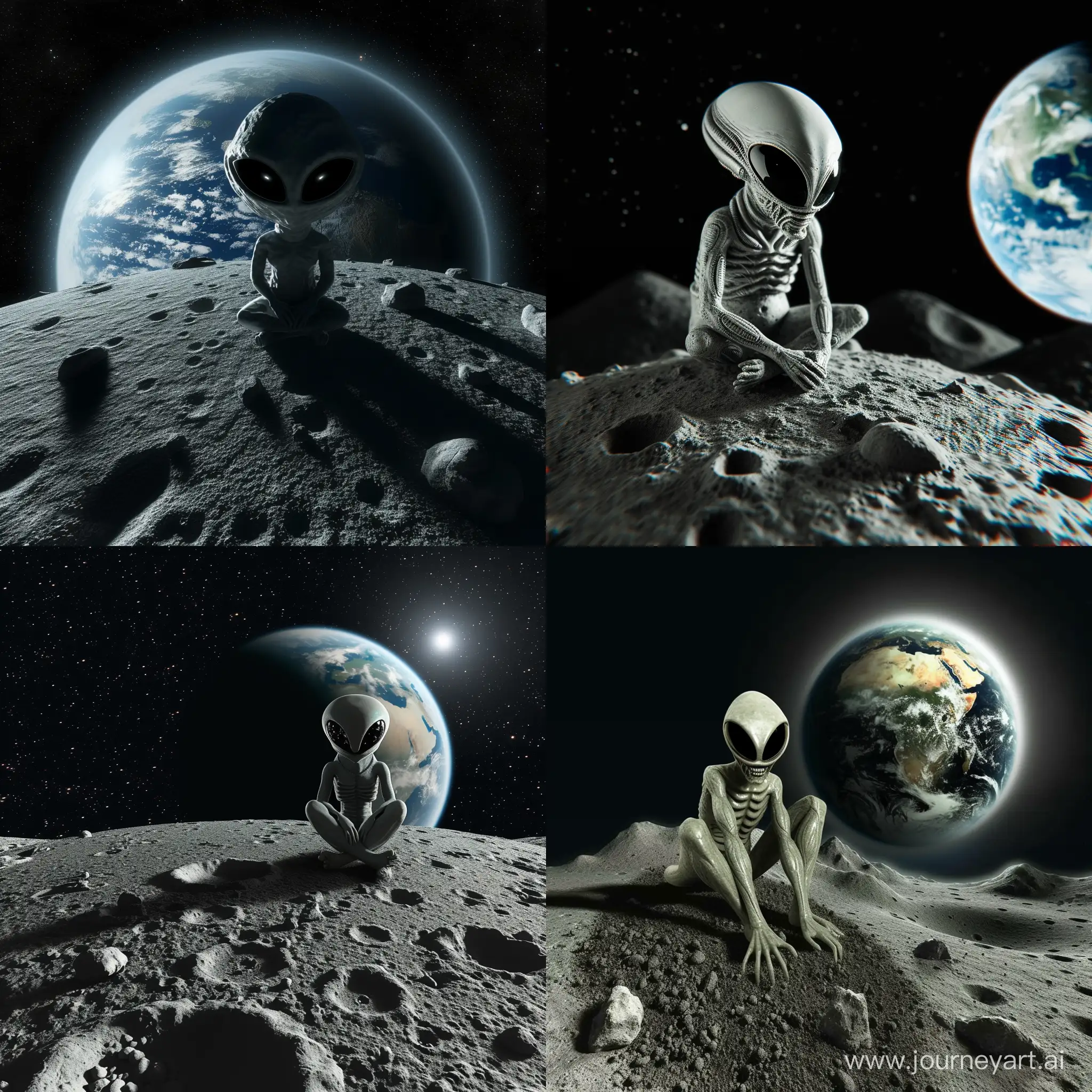 یک آدم فضایی که روی ماه است وپشت آن کره زمین است