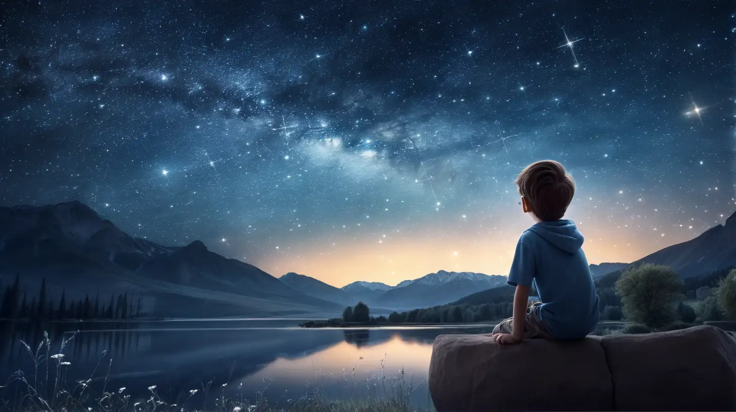 Enchanting Boy Stargazing under Night Sky