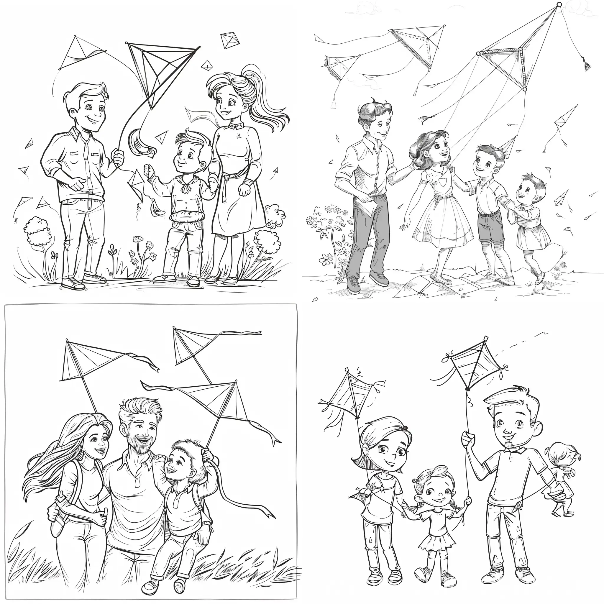 Family-Love-Coloring-Page-Flying-Kites-Together