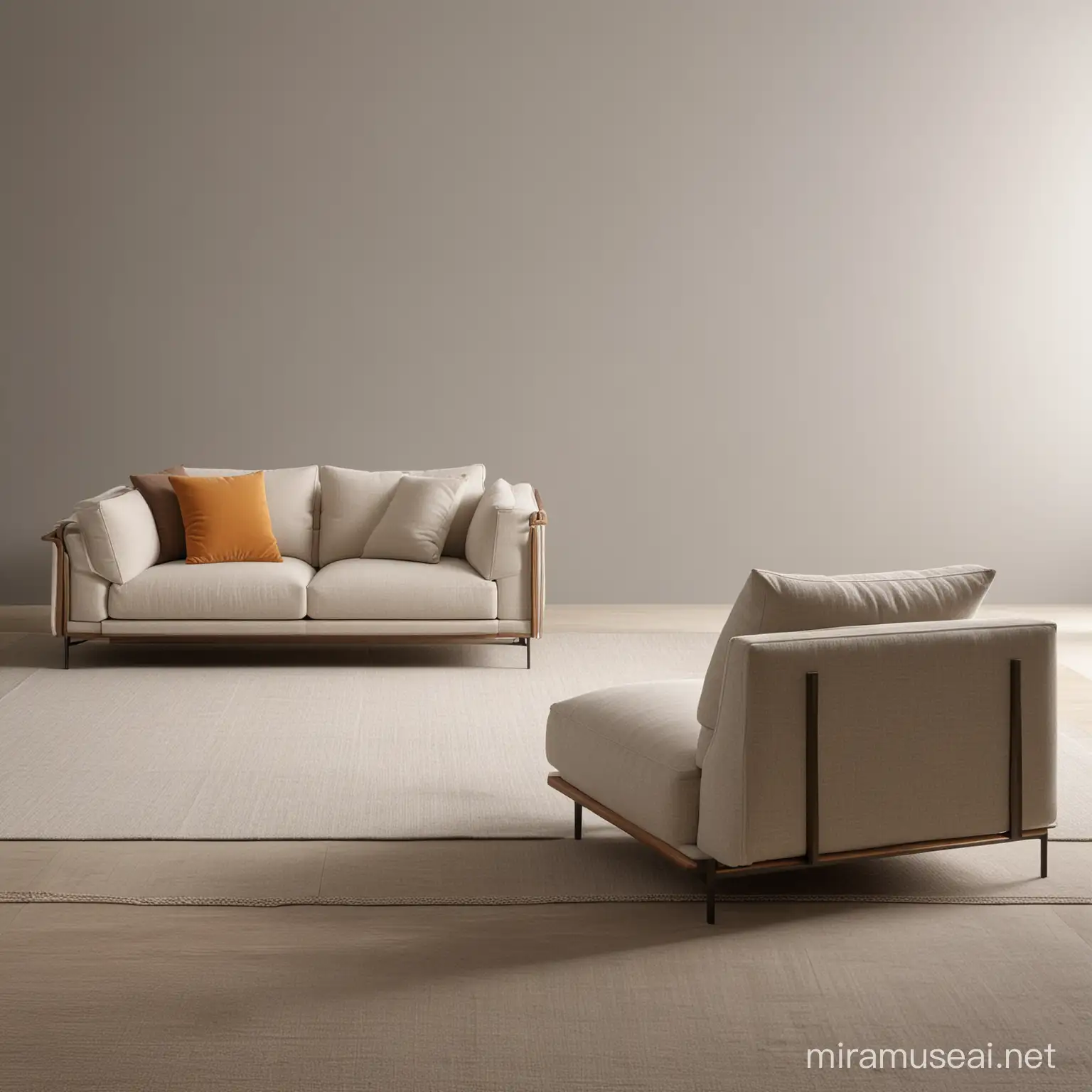 Modern Minimalist 3Seat Sofa with Creative Round Lines and New Fabric