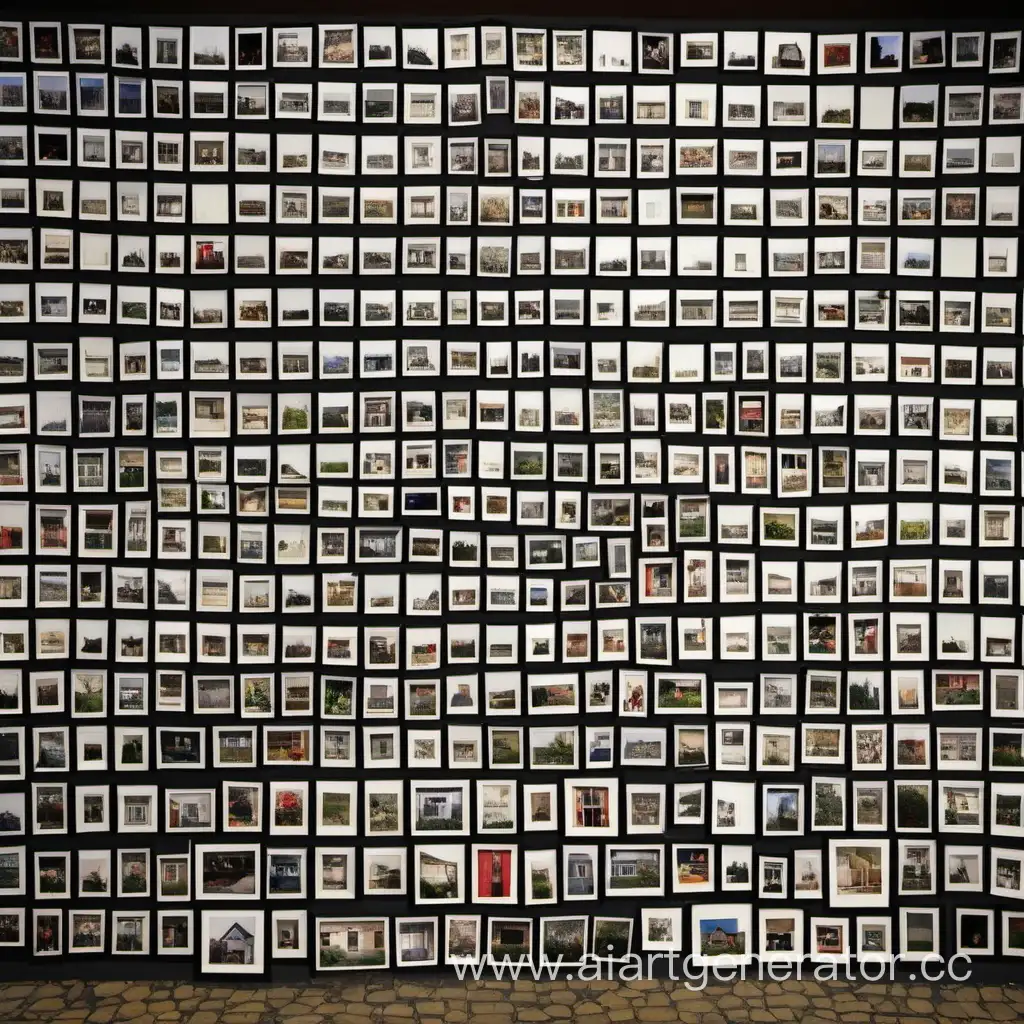 стена на которой прикреплены 100 маленьких фотографий сфотографированых домов