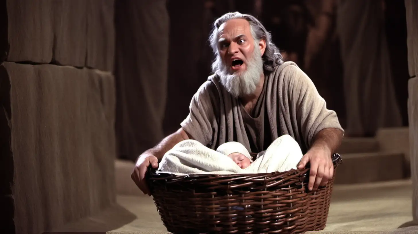 Moses in the Basket Iconic Biblical Scene Depicted with Dramatic Lighting