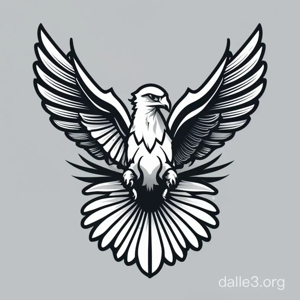 minimalist black and white vector style line art logo of an eagle spreading it's wings