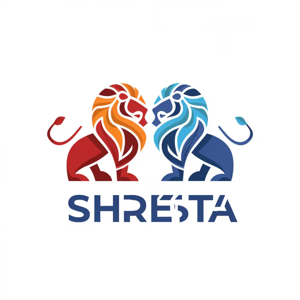 a logo design,with the text "Shreshta", main symbol:A red and a blue lion facing each other,complex,be used in Medical Dental industry,clear background