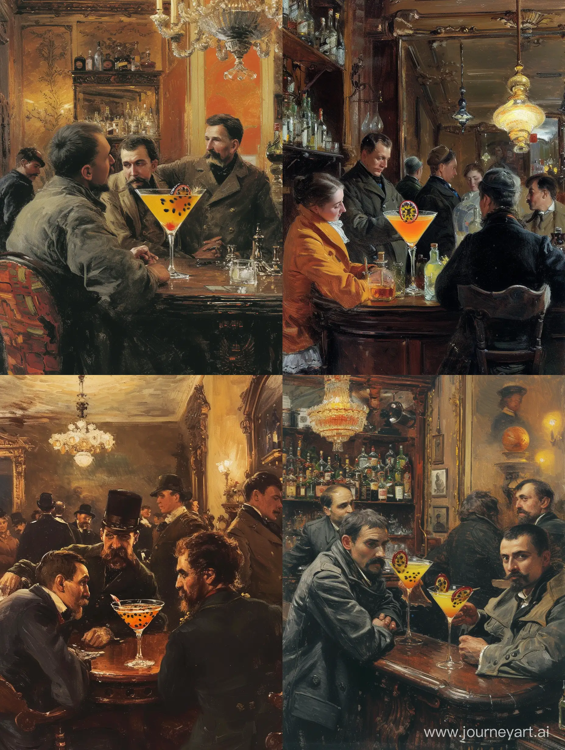 19th-Century-Russian-Intelligentsia-Enjoying-Passion-Fruit-Martini-Cocktails