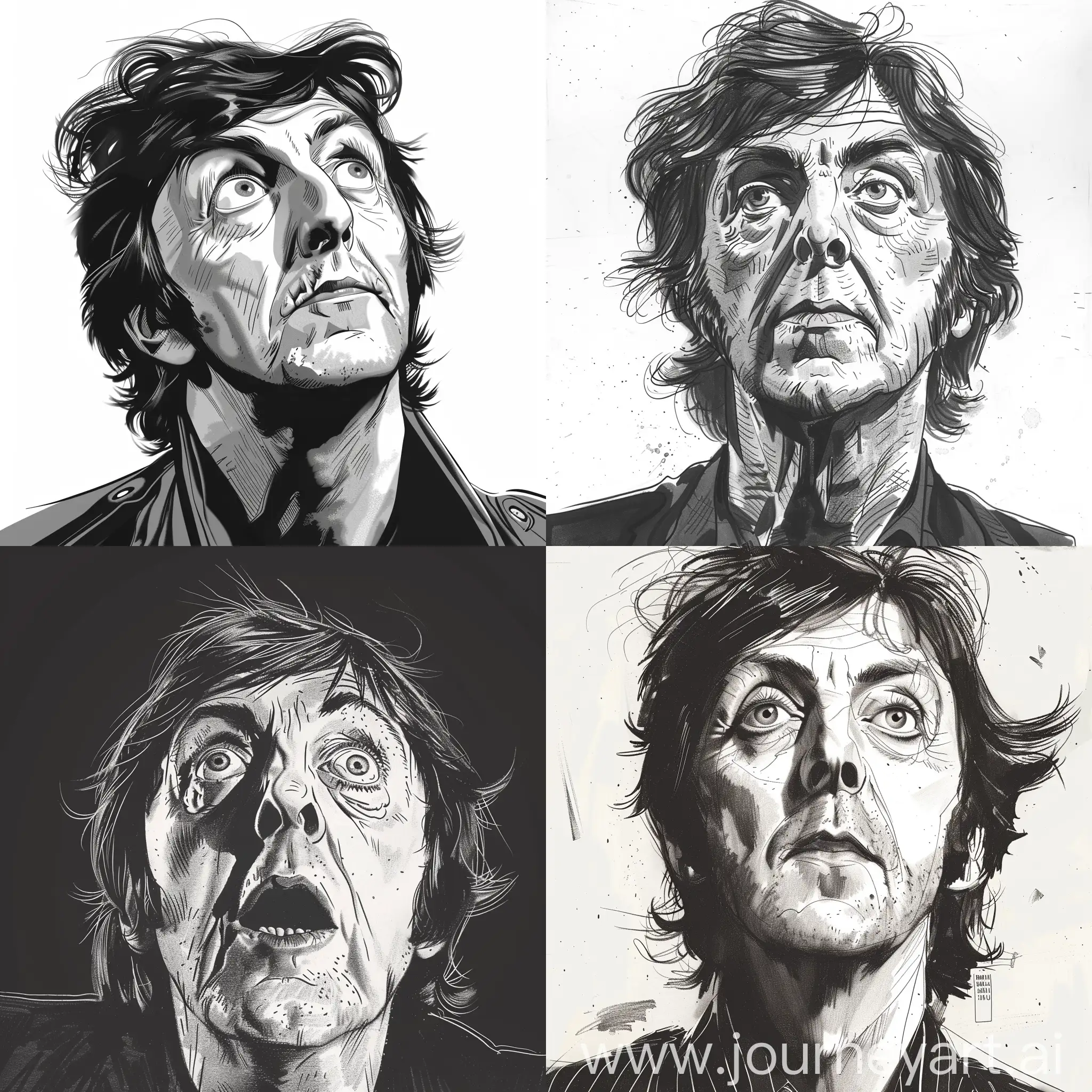 Black and white Paul McCartney comic sketch