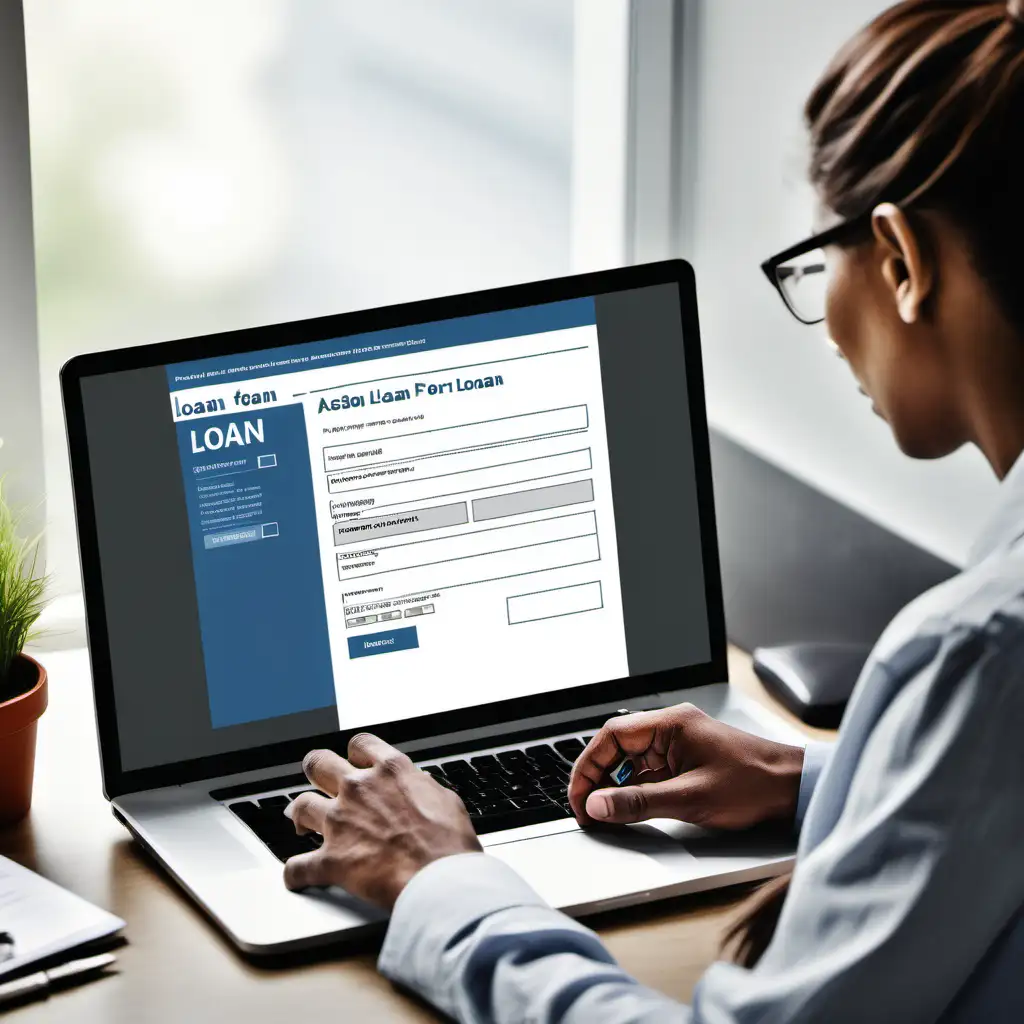 Create an image of a person applying for a loan on their computer

