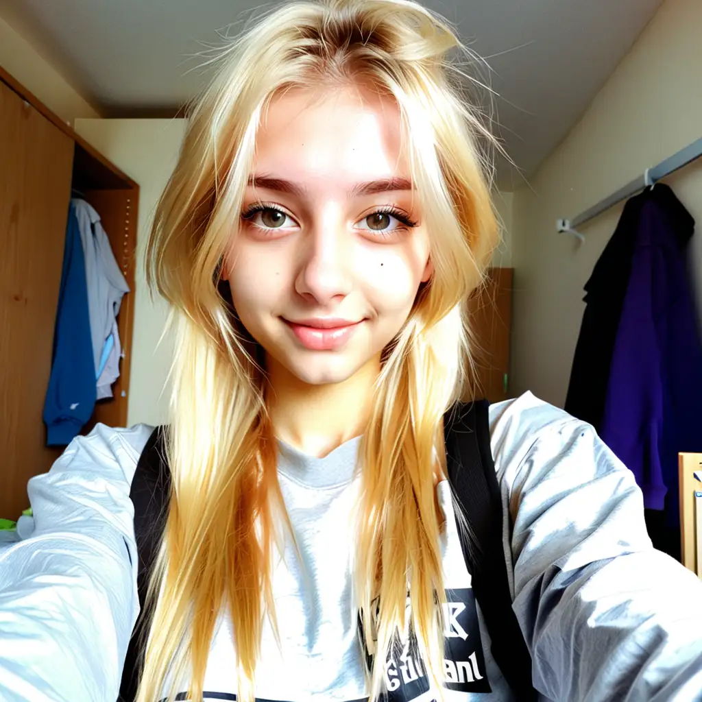 Blond Student Girl Taking a Selfie