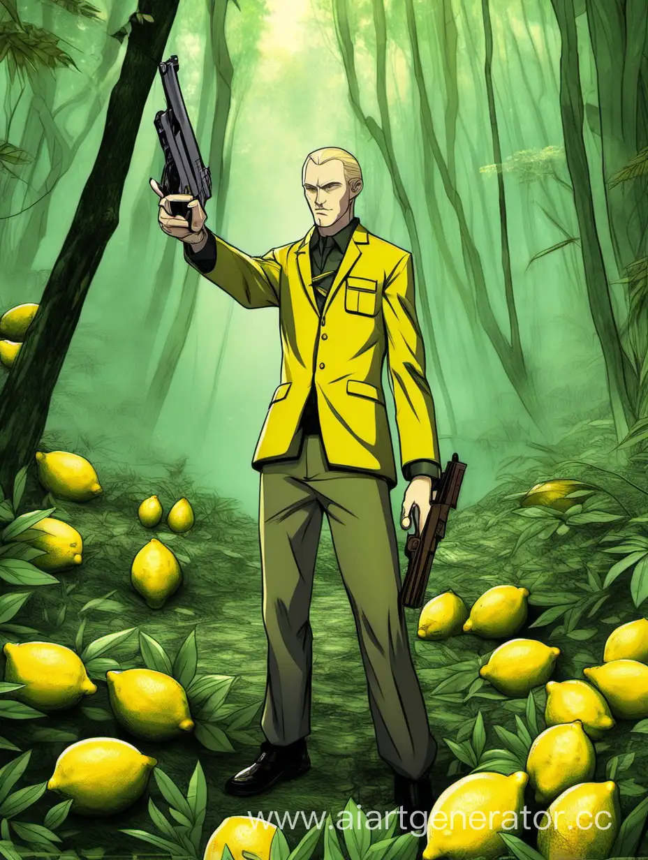 Лимон с пистолетом макарова с зади лес для аватарки
