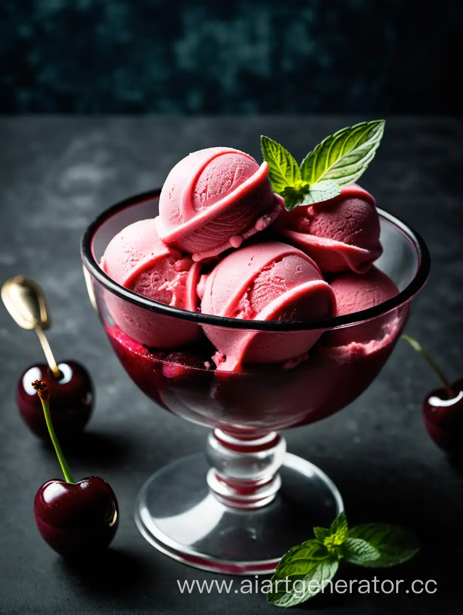 Refreshing-Cherry-Sorbet-with-a-Hint-of-Mint-Vibrant-Dessert-Delight