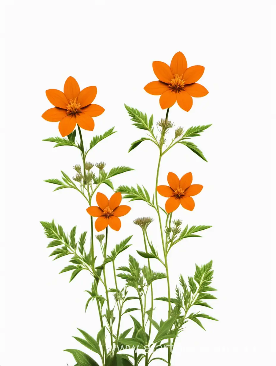 dar orange wildflower 3 plants lines art, simple, herb, Unique floral, botanical ,grow in cluster, 4K, high quality, white background,