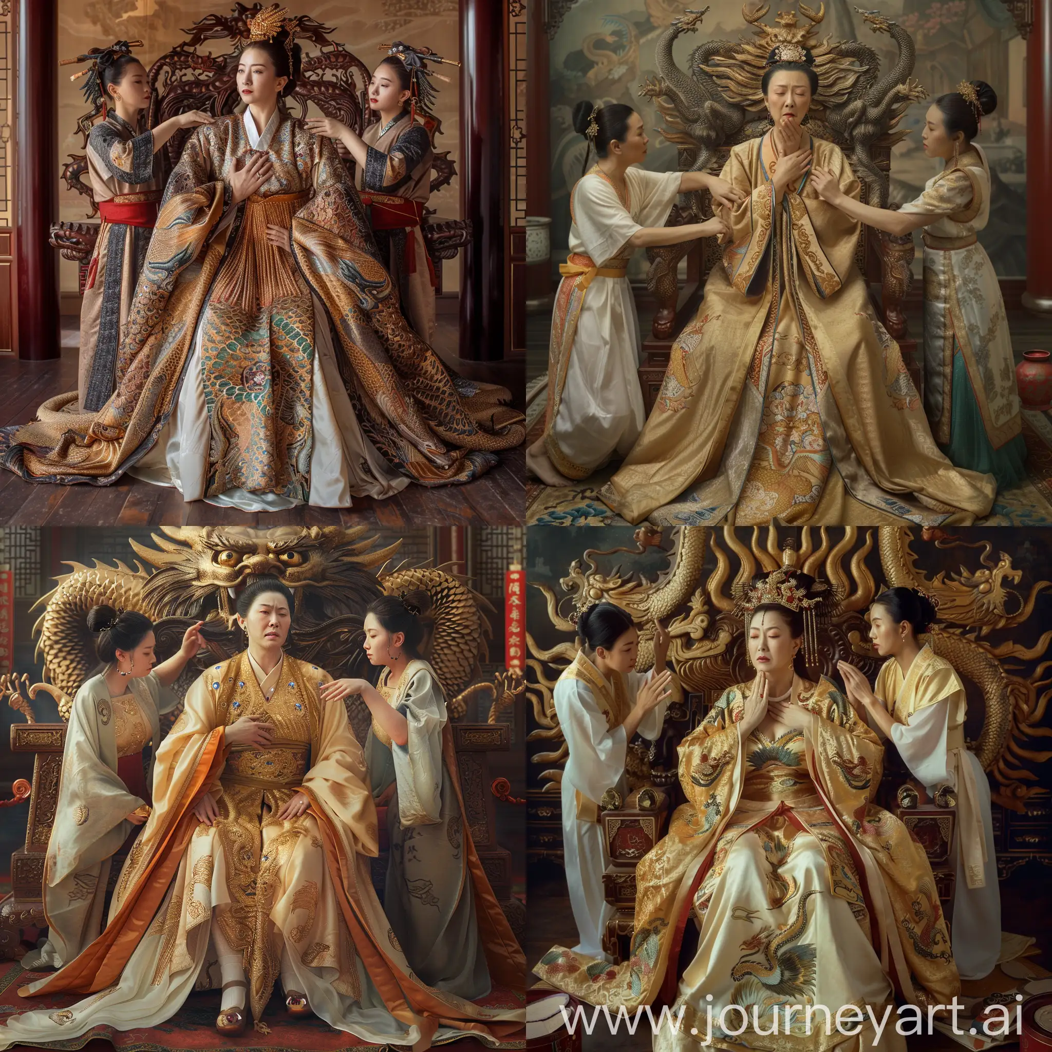 Elegant-Wu-Zetian-on-Dragon-Throne-with-Attendants