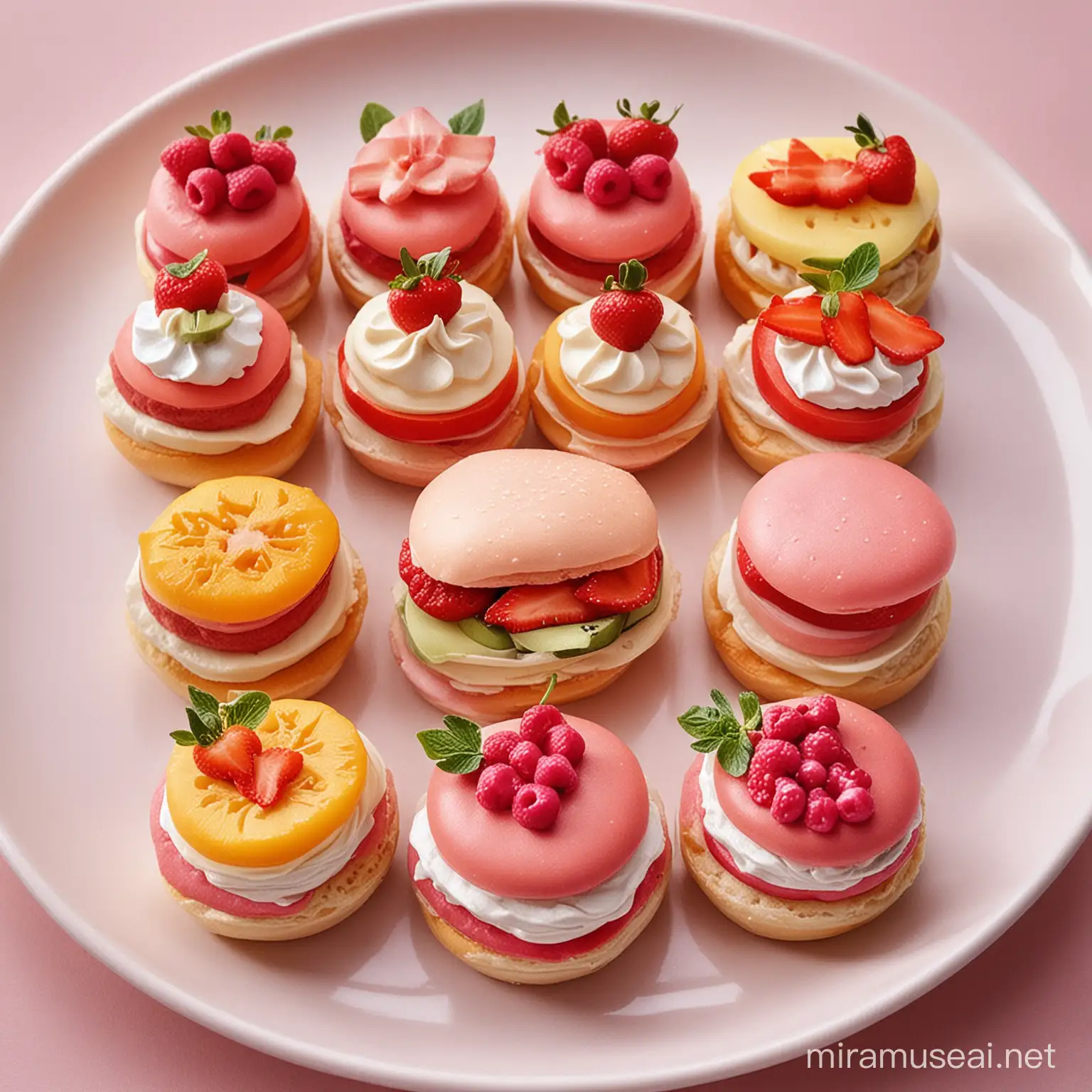 Delightful Pink Themed Mini Burgers and Tiramisu Dessert Platter with Fresh Fruits