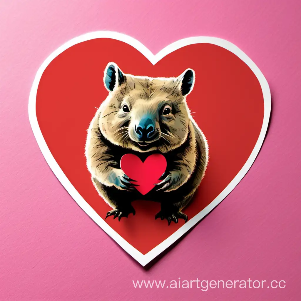 Make a Valentine's card with a wombat, in the shape of a heart.