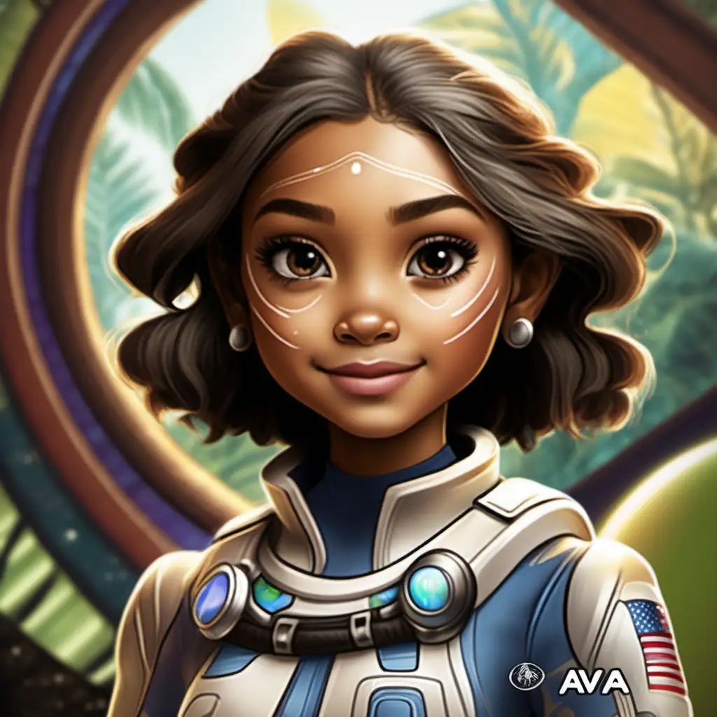coloring page for kids, space ranger avatar of Ava - the islander from Guam