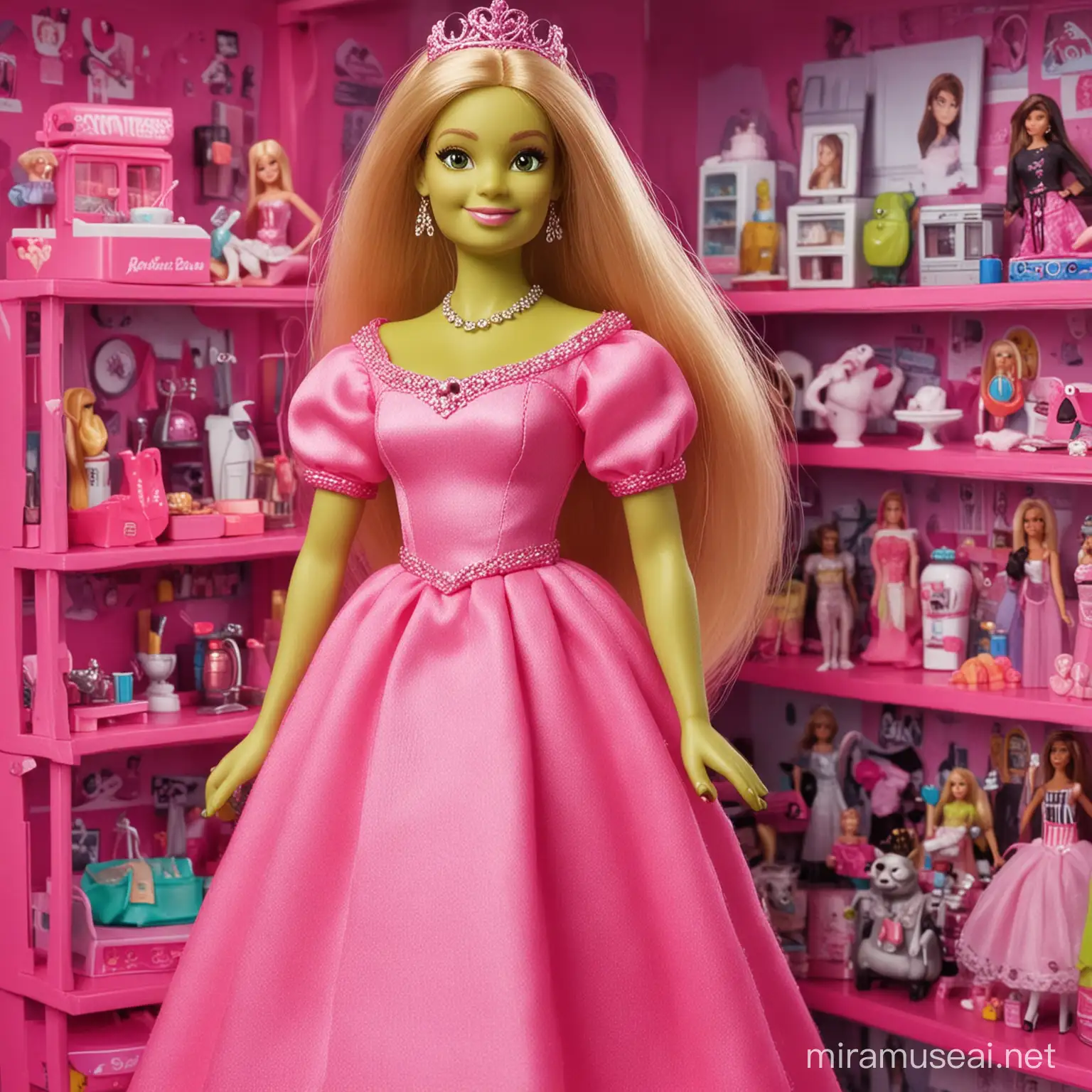 Shrek Transformed into Barbie in a Colorful Barbie World
