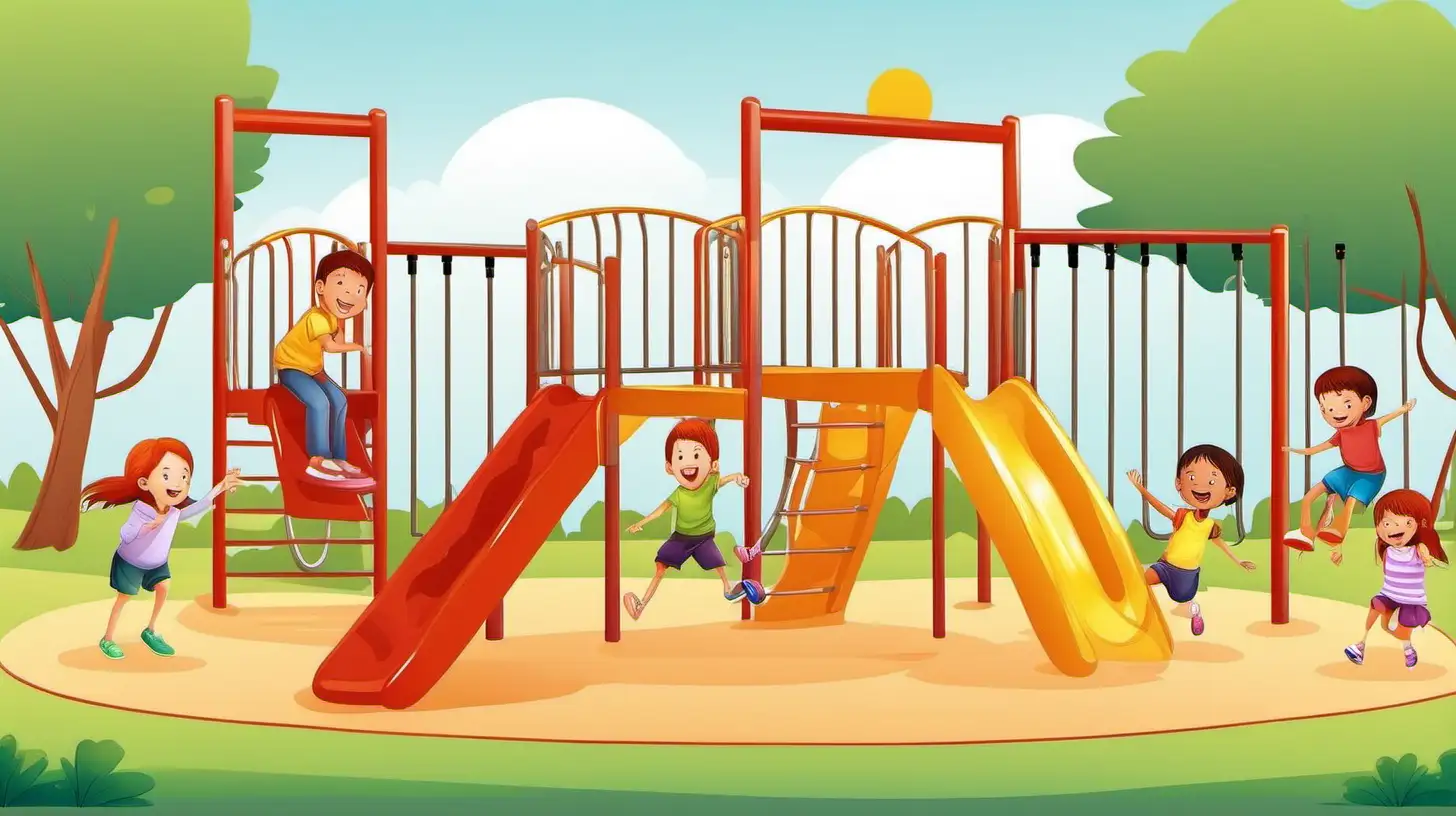 illustrate children playing joyfully in the playground