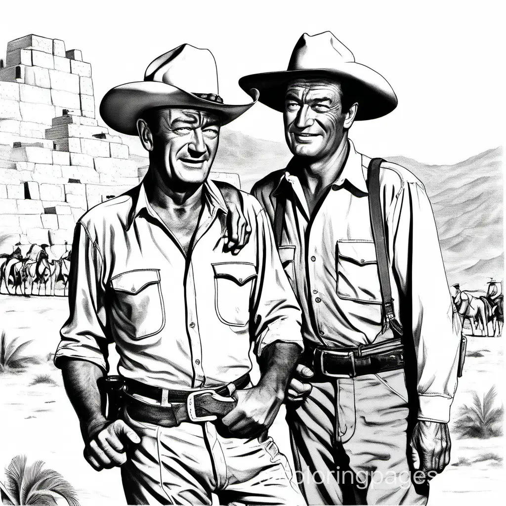 Vintage-Vacation-Coloring-Page-John-Wayne-and-Gary-Cooper-in-Mexico-1953