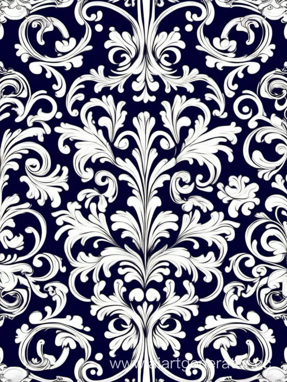 a pattern of floral, Baroque movement, repeating pattern, white and dark blue vector illustration