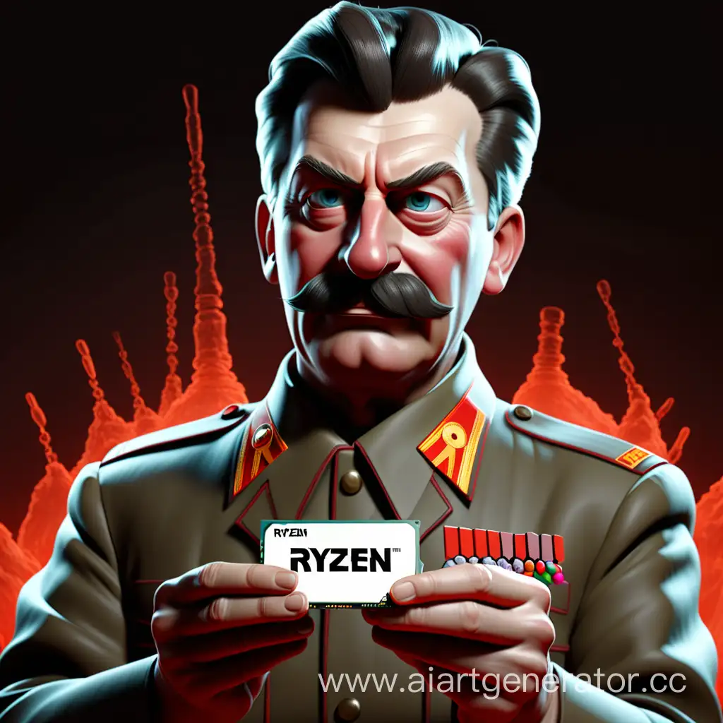 Сталин держит Ryzen в руках и показывает его всем  