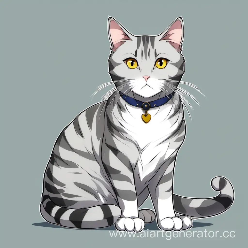 шотланская прямоухая кошка, окрас серый табби, стиль аниме