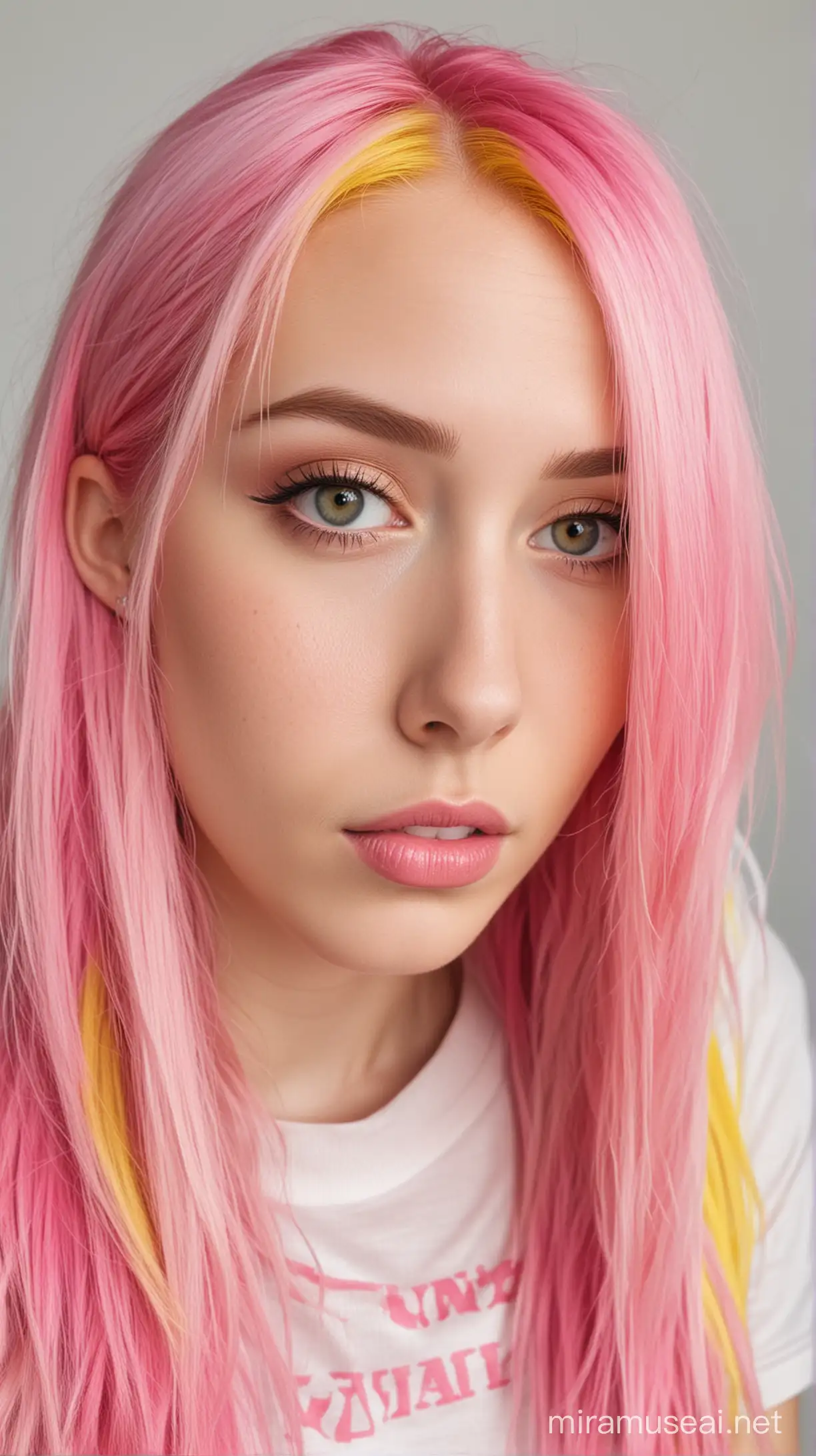 Colorful Girl with Pink and Yellow Hair