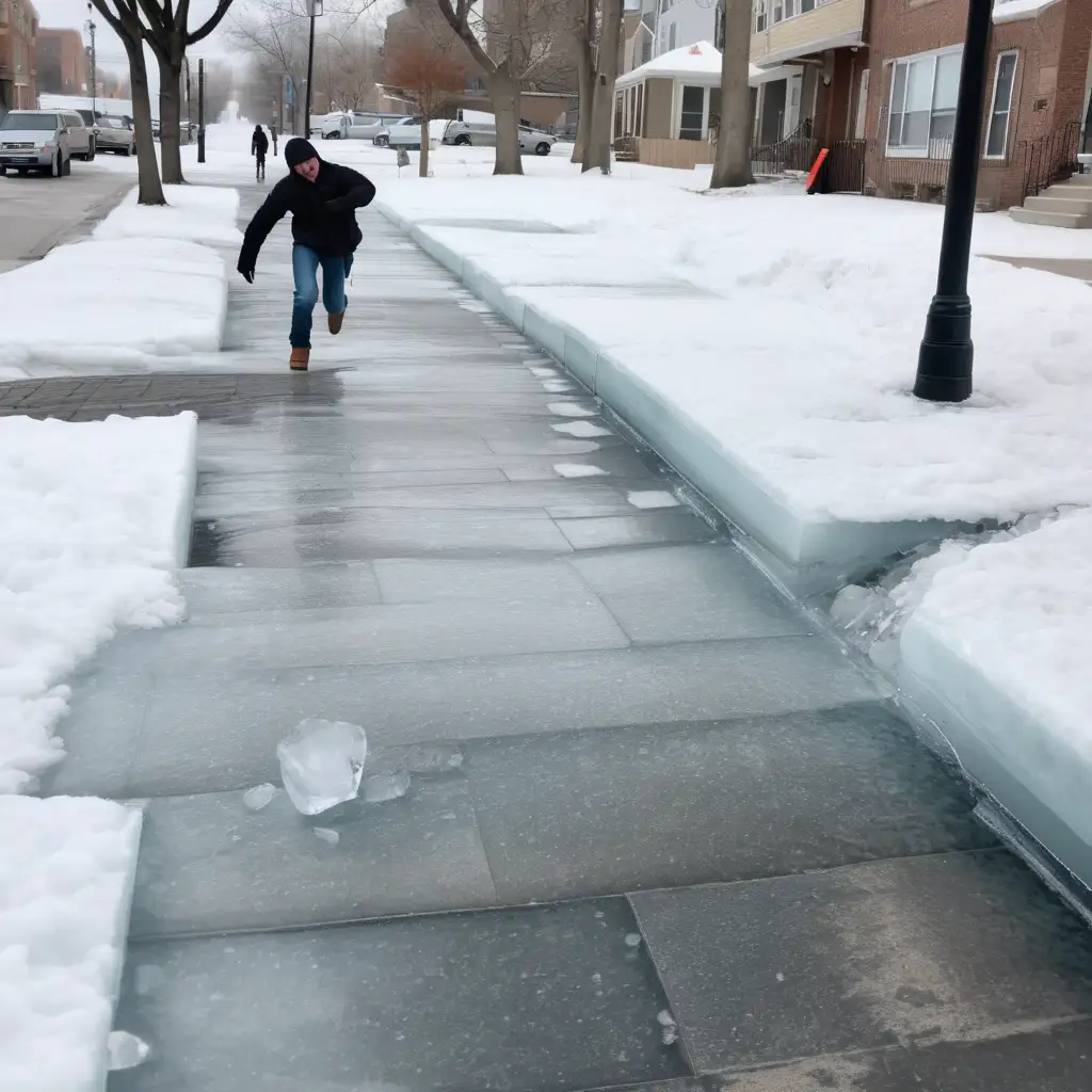 Amusing Winter Stroll Person Playfully Navigating Icy Sidewalk