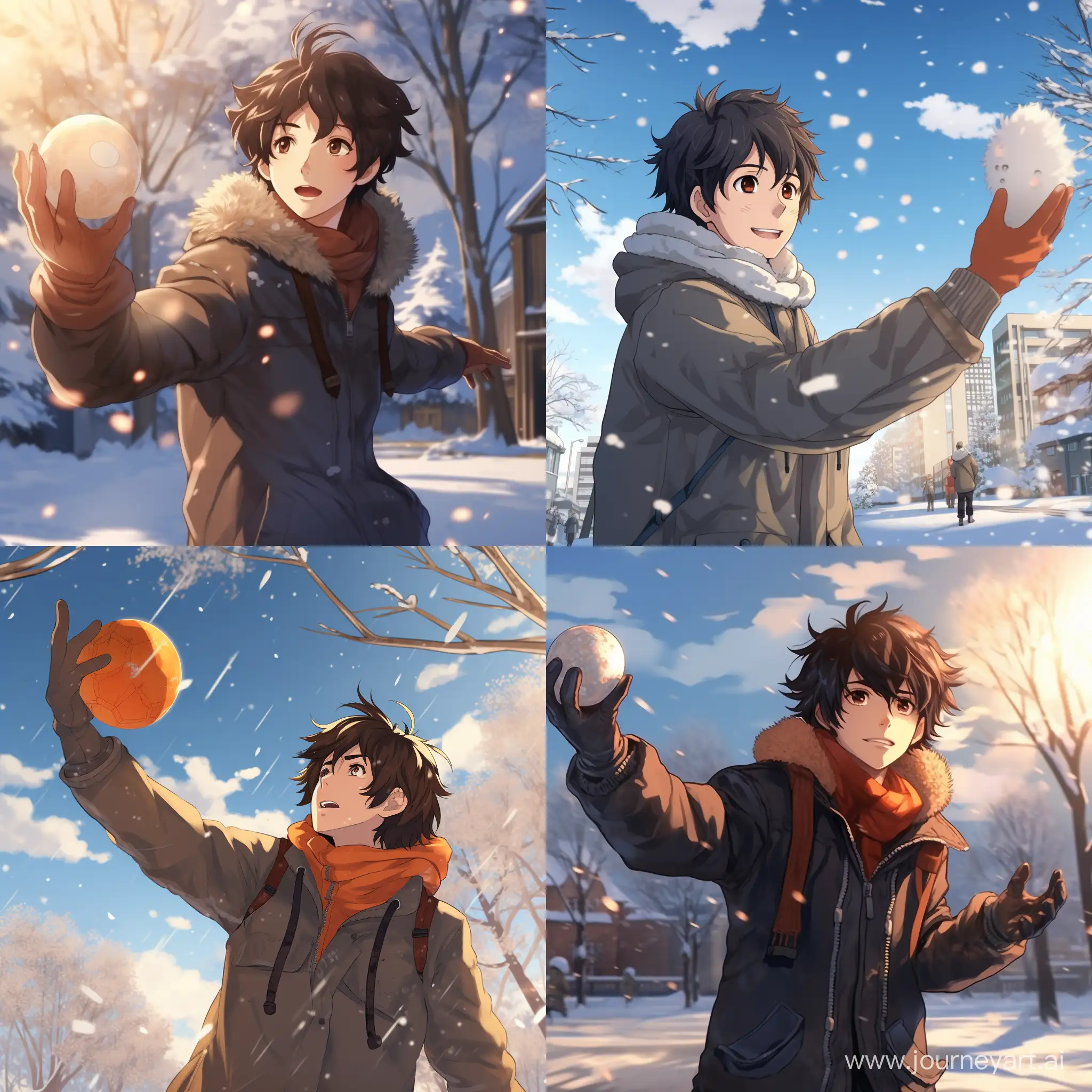 Man-Throwing-Snowball-in-Anime-Style