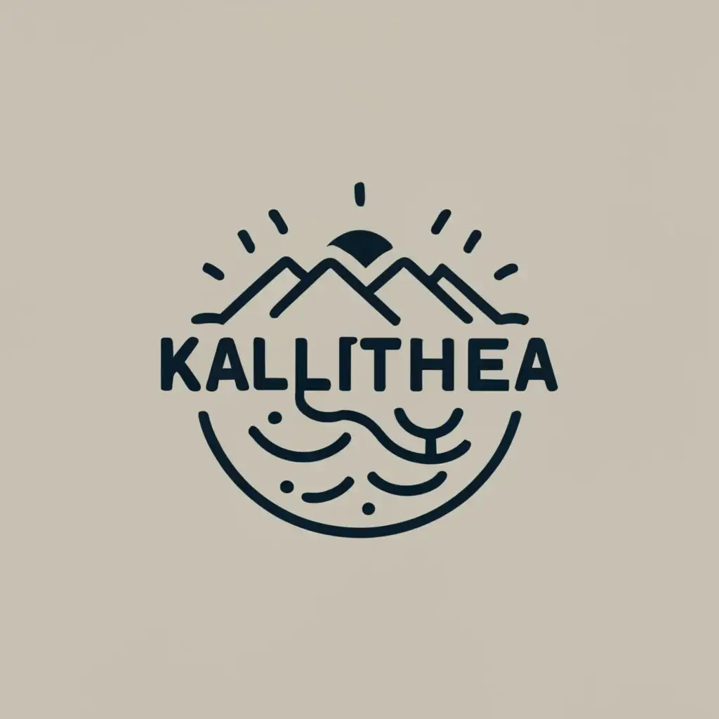 logo, Stylish and scenery sun, sea, mountains, birds, with the text "KALLITHEA", typography, be used in Travel industry