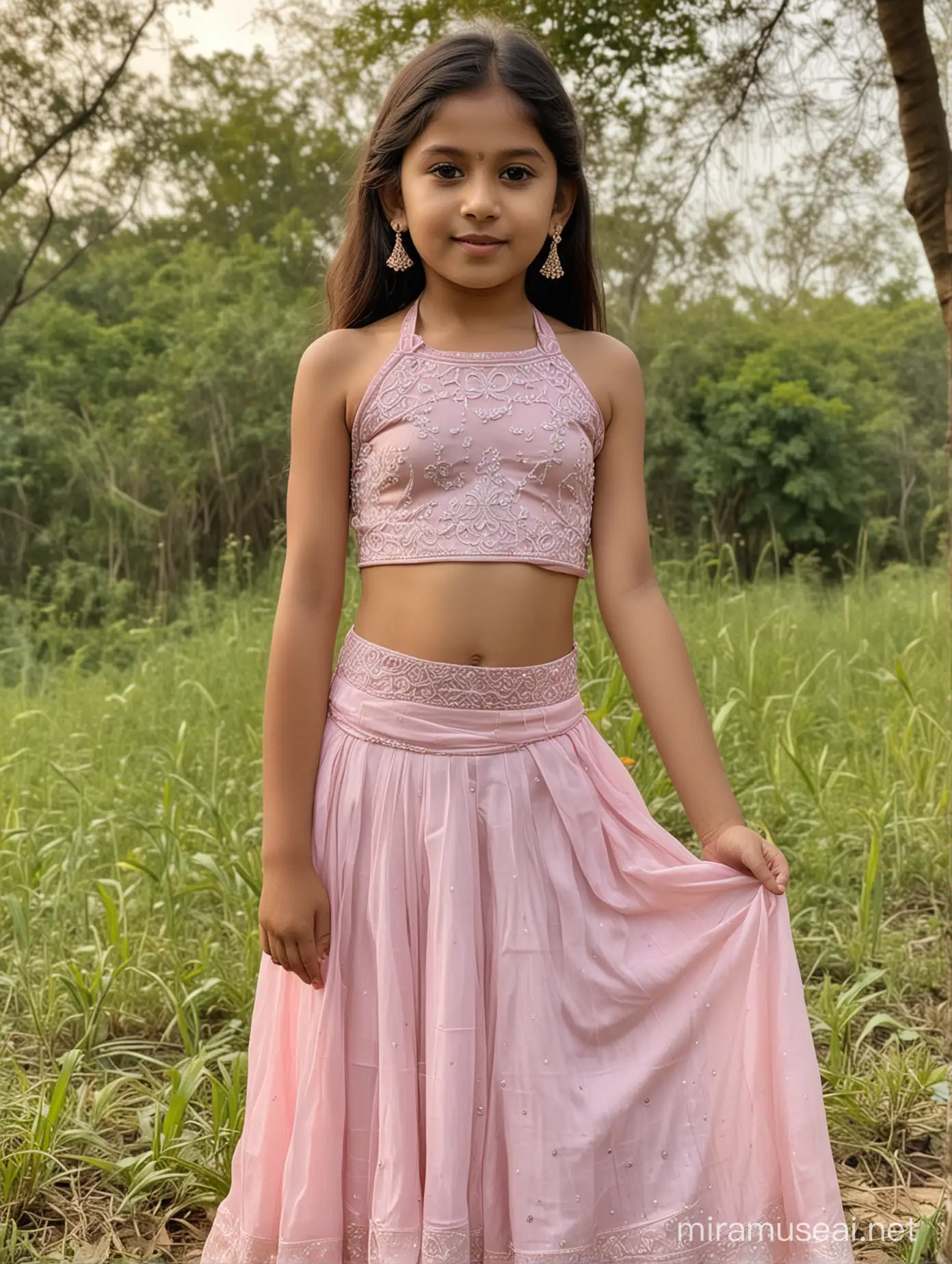 Beautiful 10YearOld Girl in Pink Lehenga Portrait of Kiansha in Natural Setting