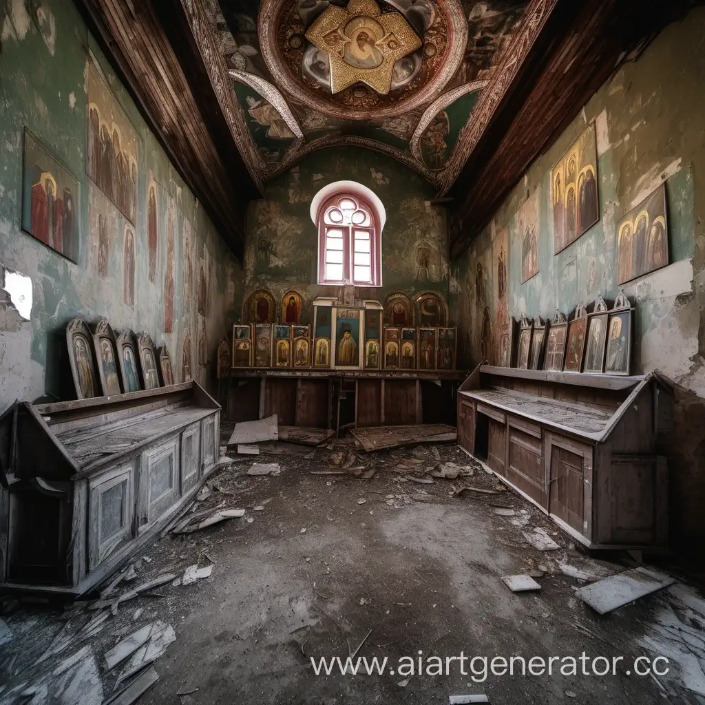 Desolate-Old-Slavic-Church-with-Hanging-Icons