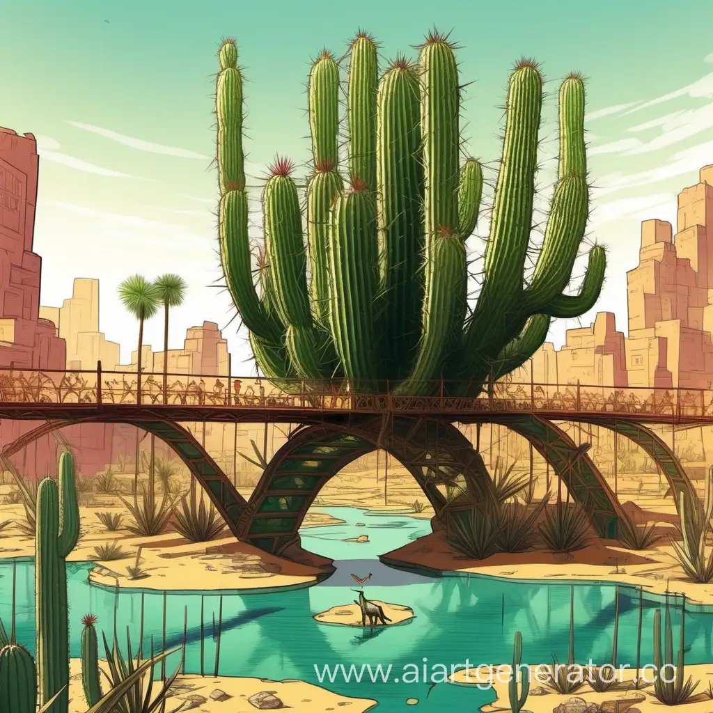 Majestic-Oasis-Intelligent-Jackals-Navigate-Bridges-Among-Giant-Cactus