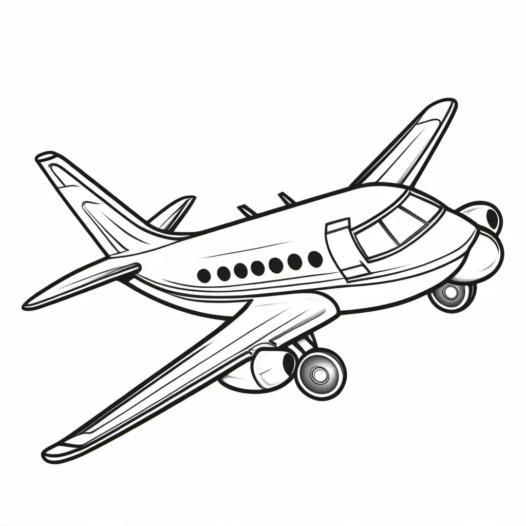 coloring book for young kids, airplane,  white background