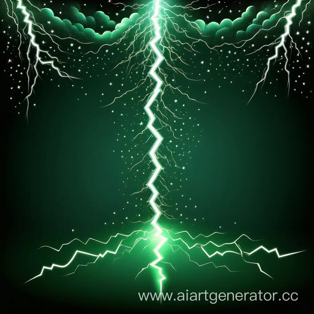 Dark green background with gradient and special effects of stars and lightning
