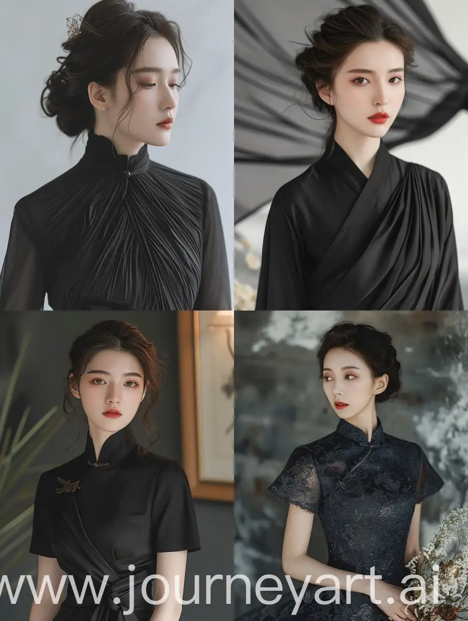 Elegant-Sideways-Pose-Exquisite-Fashion-in-Black-Cheongsam