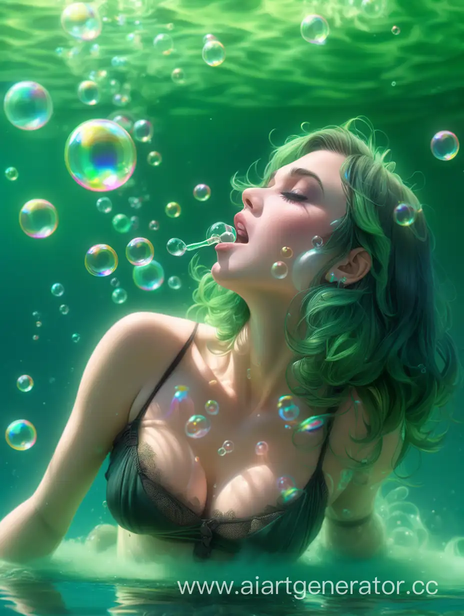 Woman-Blowing-Green-Smoke-Bubbles-in-Pond-Shameful-Yet-Alluring-Display
