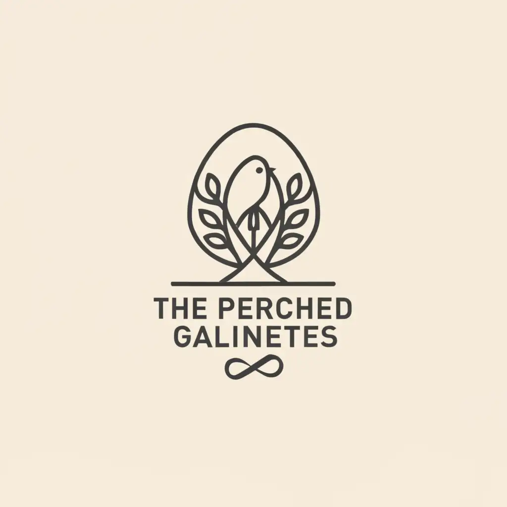 a logo design,with the text "The perched galinettes", main symbol:egg and tree,Minimalistic,clear background