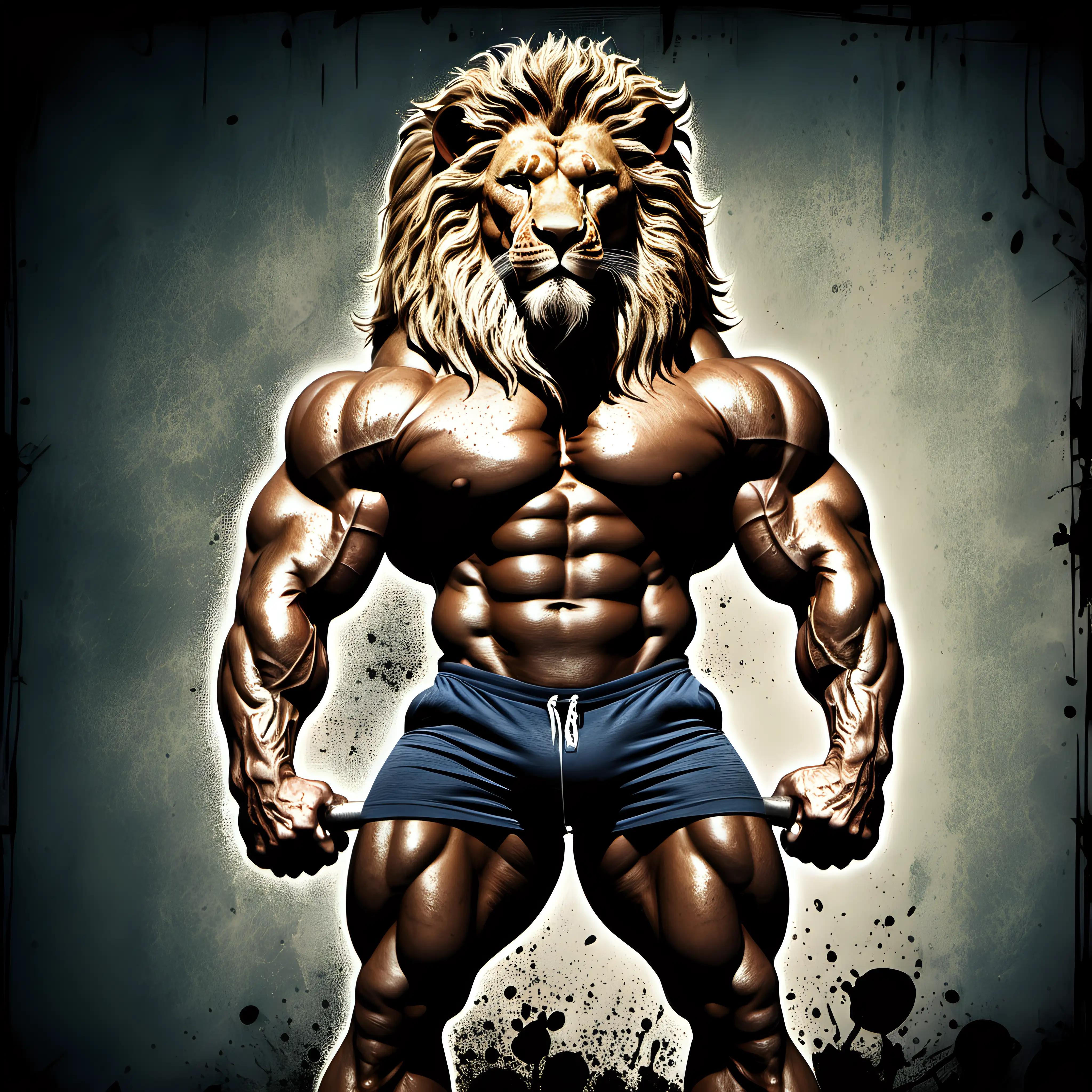 Powerful Grunge Bodybuilder Lion in Action