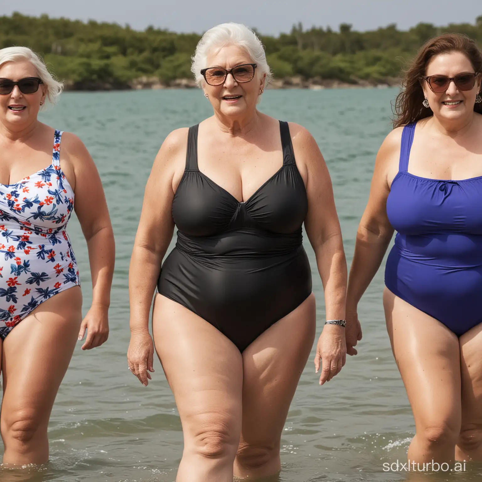 Elderly Women in Plus-Size Swimsuits Take on Election Day