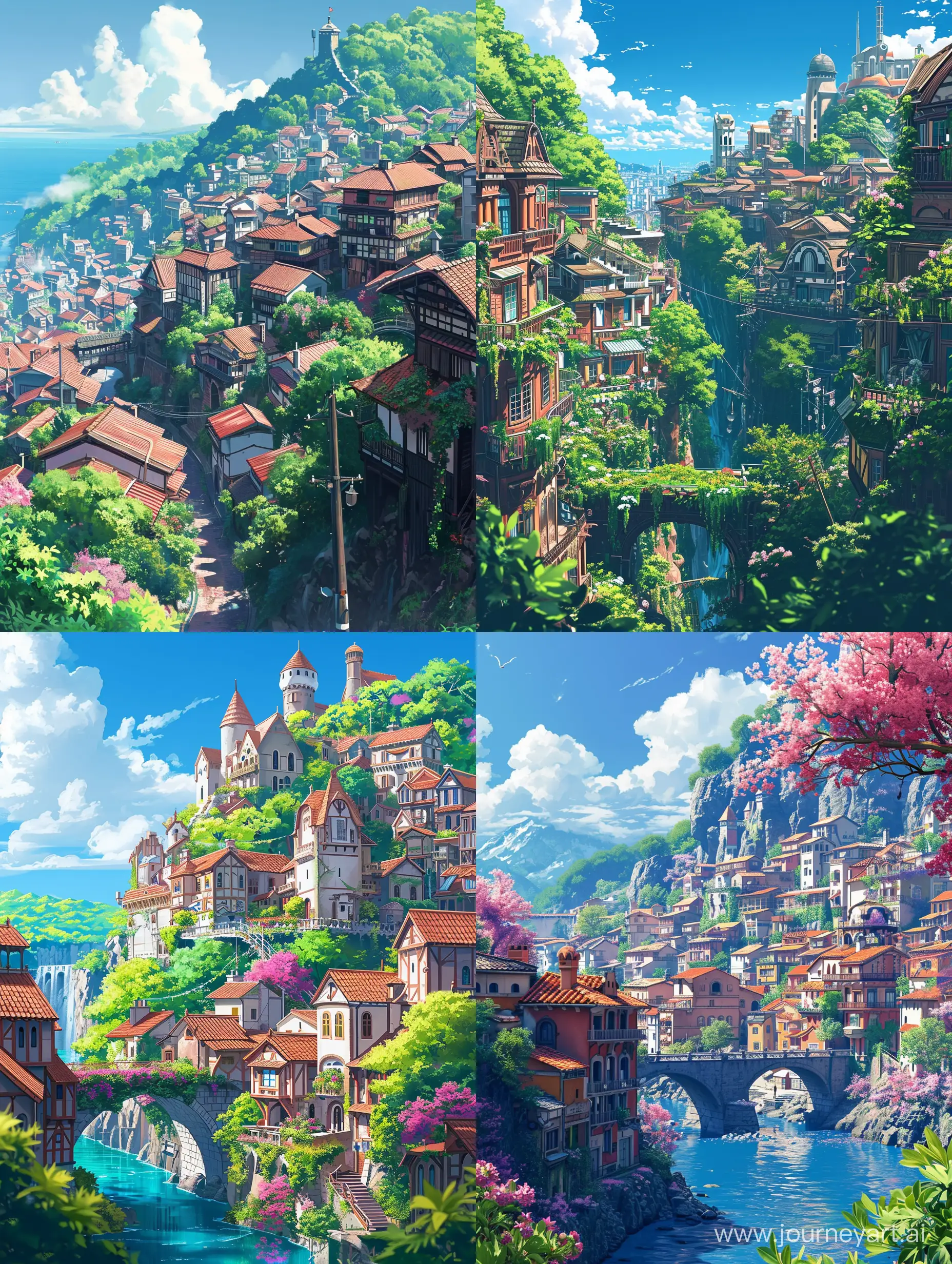 A picture of a beautiful city inspired by Studio Ghibli Art Style