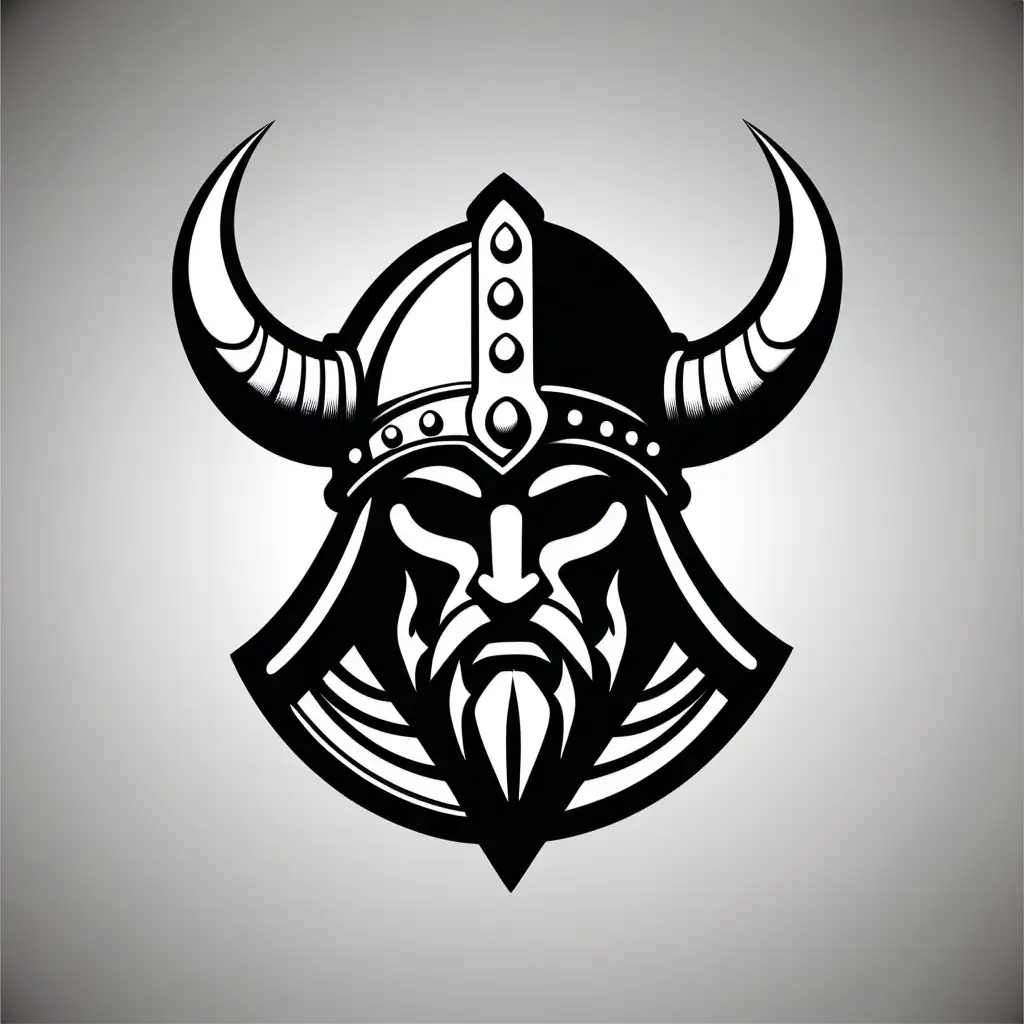 simple viking helmet logo, vector art, simplicity, black and white, negative space --no background, gradient