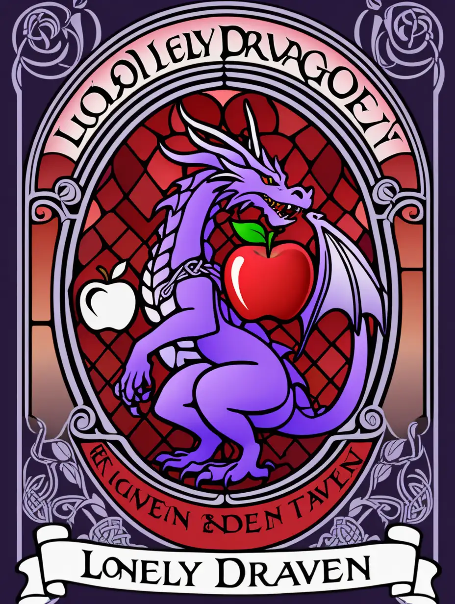 Celtic Ren Faire Style Tavern Logo with Happy Purple Dragon and Art Deco Tarot Stained Glass