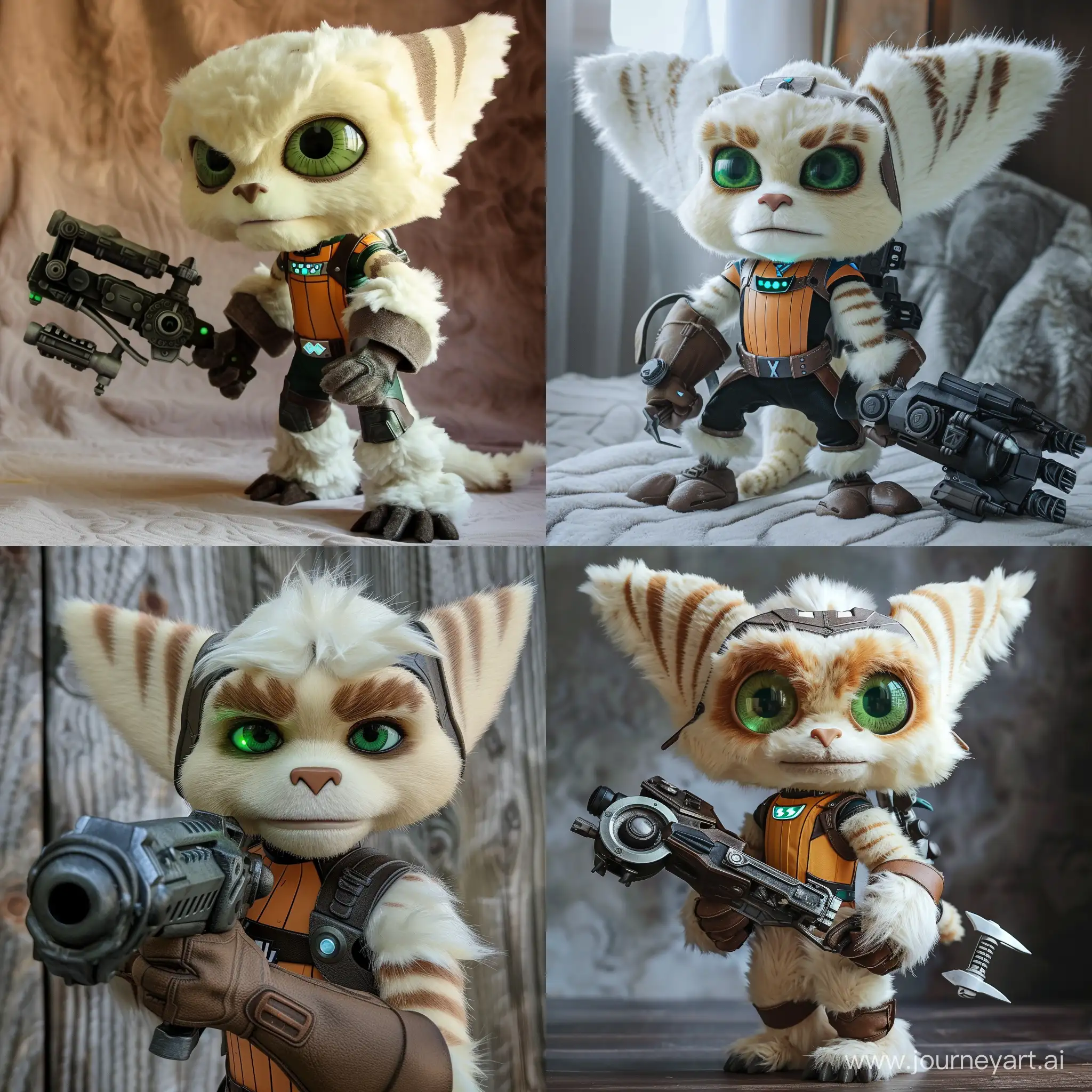 Adventurous-CreamColored-Lombax-with-Green-Eyes-Wielding-Ratchet-and-Clank-Weapon