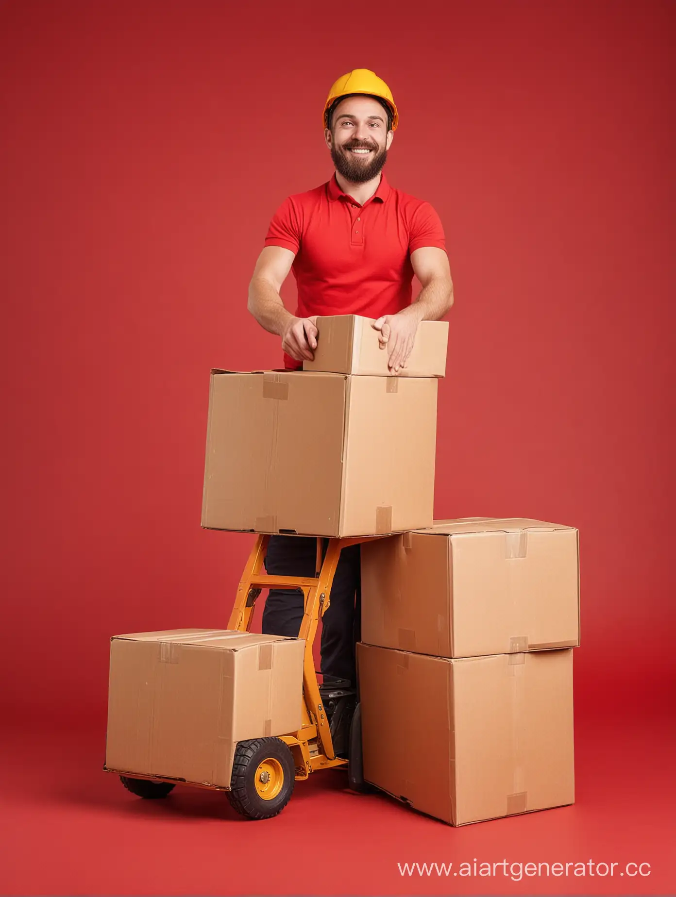 Cheerful-Loader-Carrying-Boxes-on-Vibrant-Red-Background